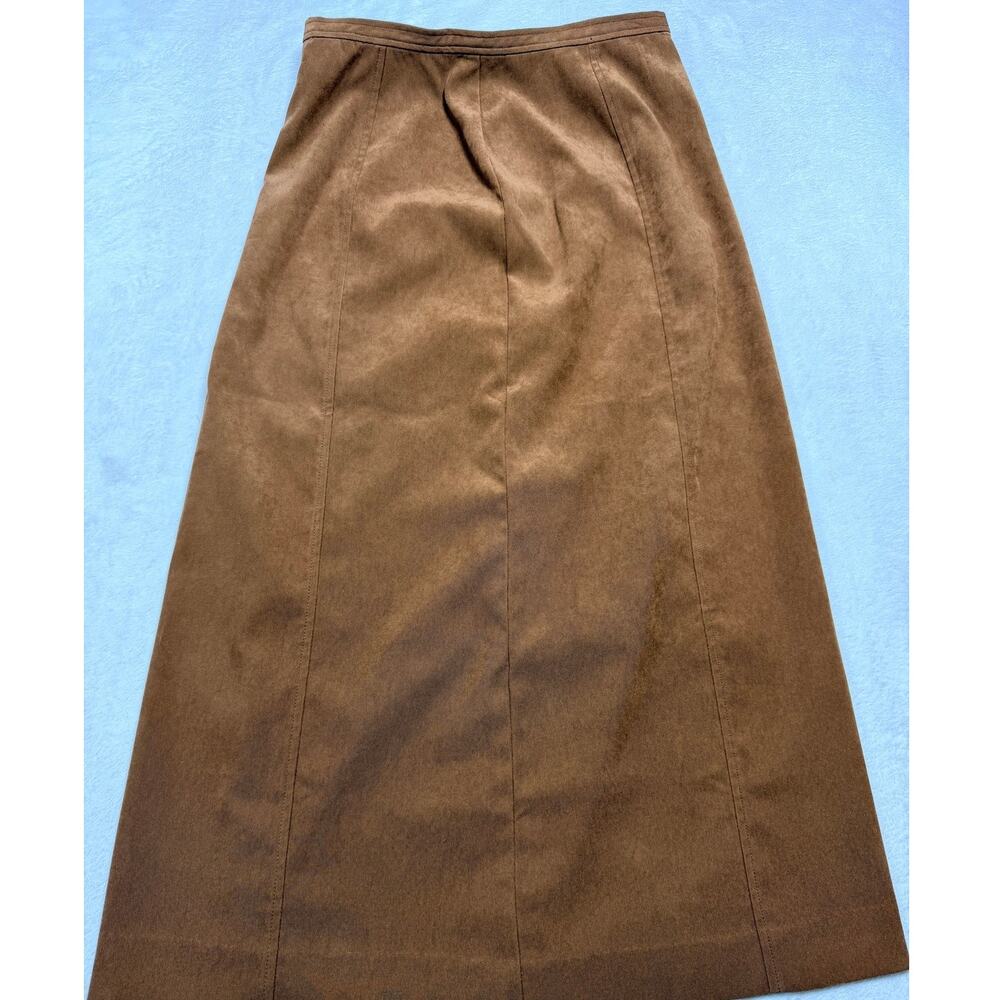 LL Bean Vtg Faux Suede A Line Maxi Skirt Brown Dark Academia Womens Sz 6 Pet